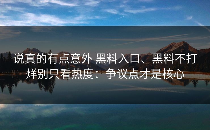 说真的有点意外 黑料入口、黑料不打烊别只看热度：争议点才是核心